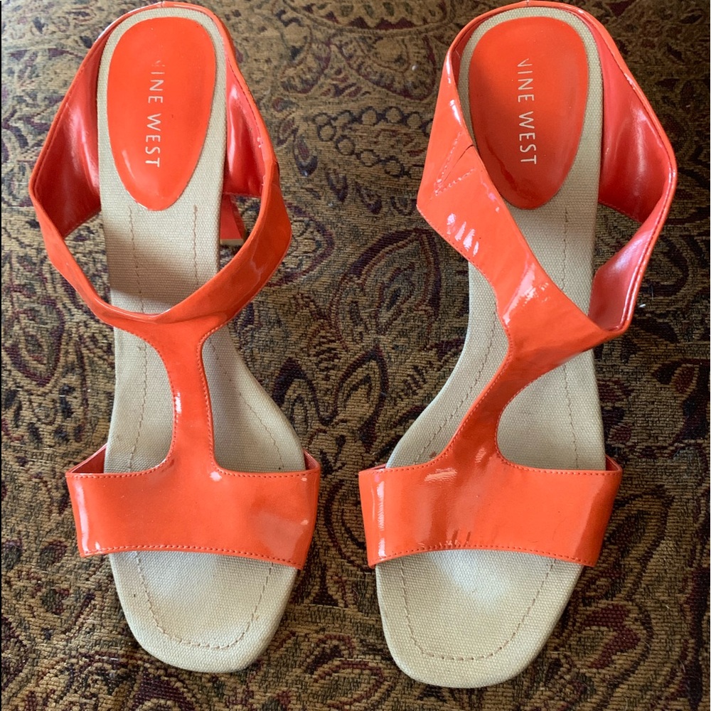 Orange patent leather sandals